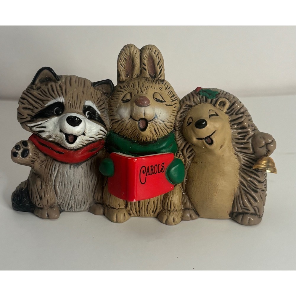 Vintage 1983 Hallmark Merry Miniatures Christmas Carolers Raccoon Bunny Hedgehog
